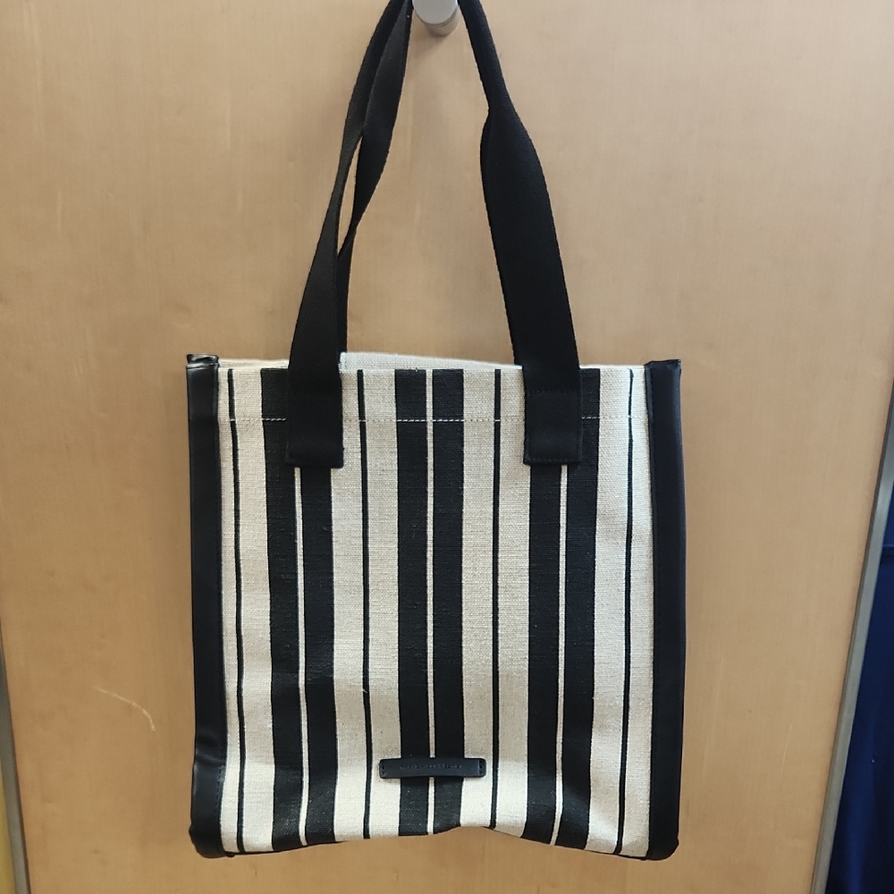 French Connection Black and White Striped Tote Bag